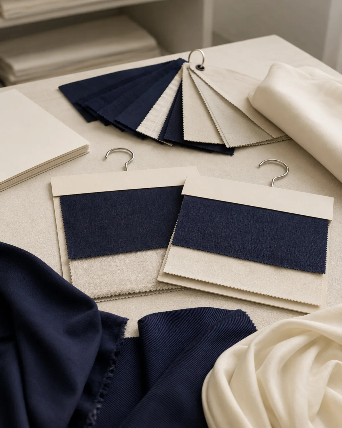 Fabric swatches laid out for review